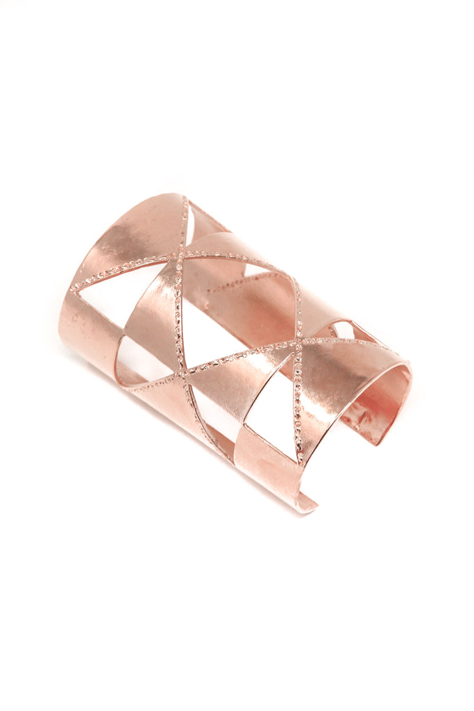 Oberlin square cuff in 14k rose gold. Large statement cuff with oberlin square design. Handmade by local jewelry designer, Nina Berenato, in Austin, Texas.